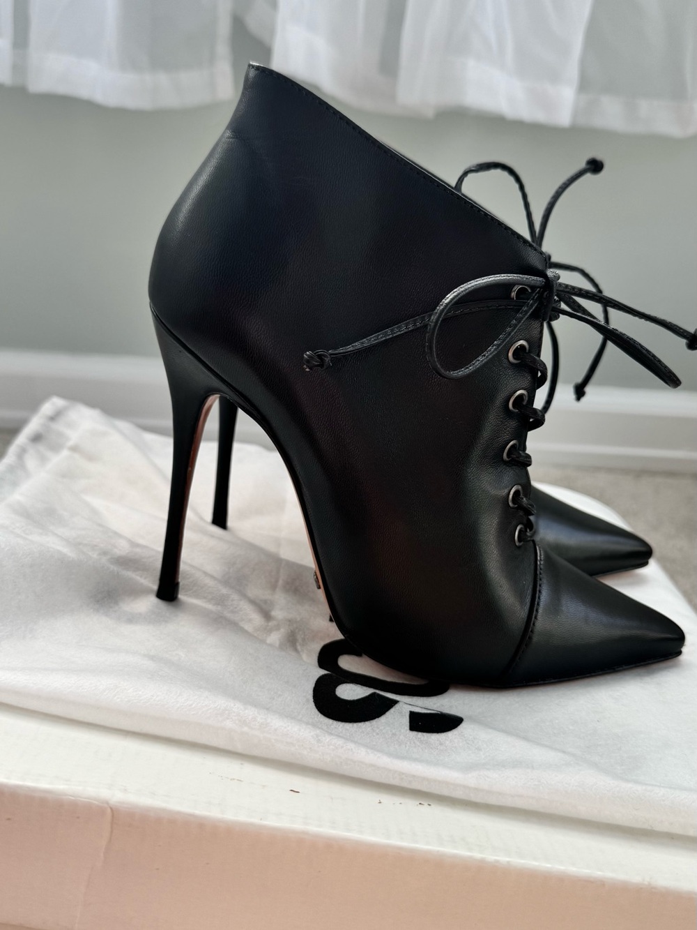 SCHUTZ Black Pointed-Toe Lace-Up Stiletto Ankle Boots